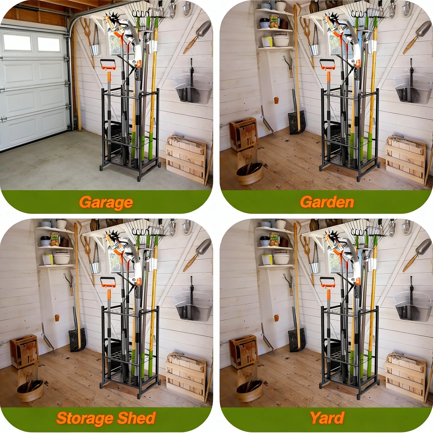 Heavy-Duty Garden Tool Rack, Steel Large-Capacity Vertical Organizer