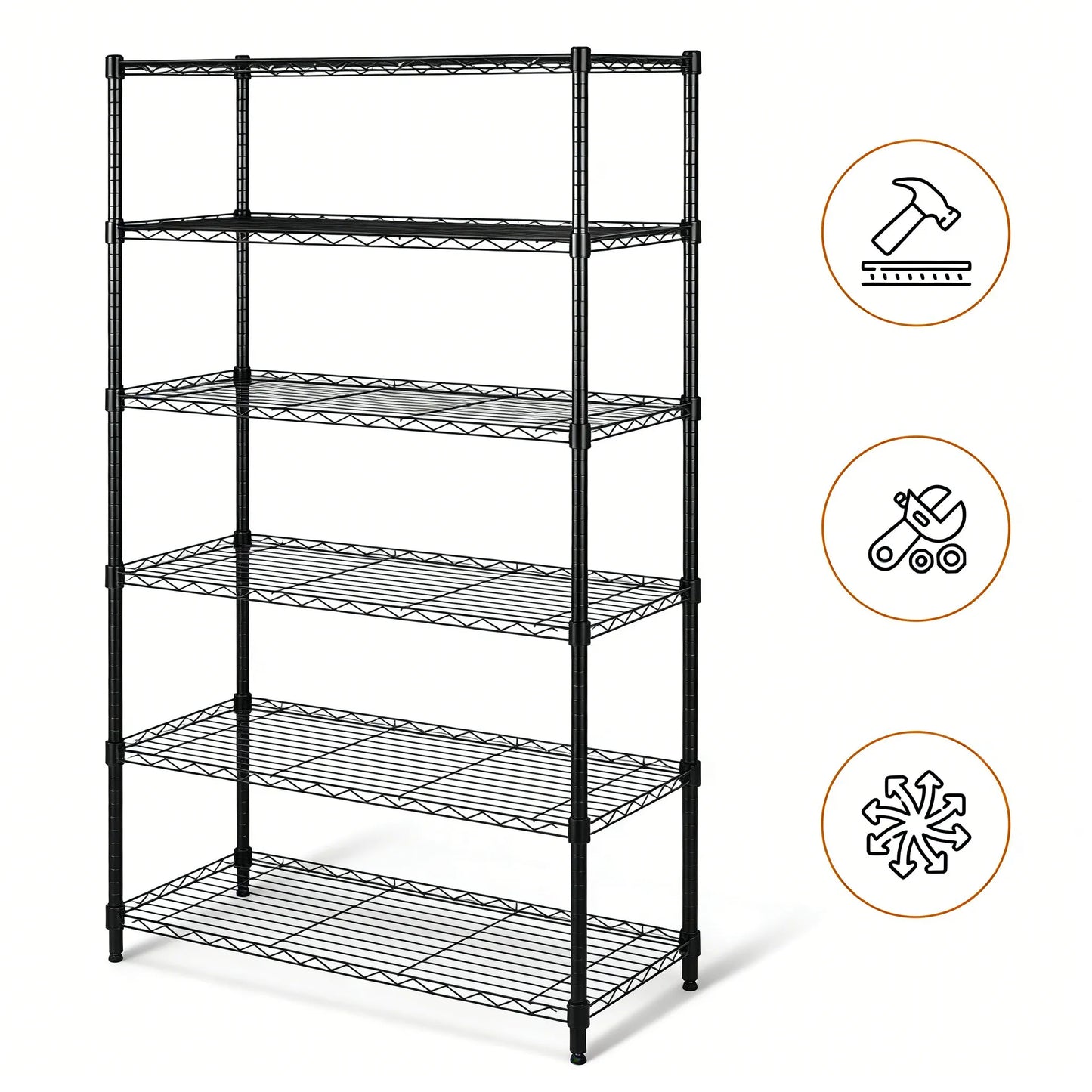 5-Tier Steel Rack, Heavy Duty & Adjustable for Kitchen & Garage
