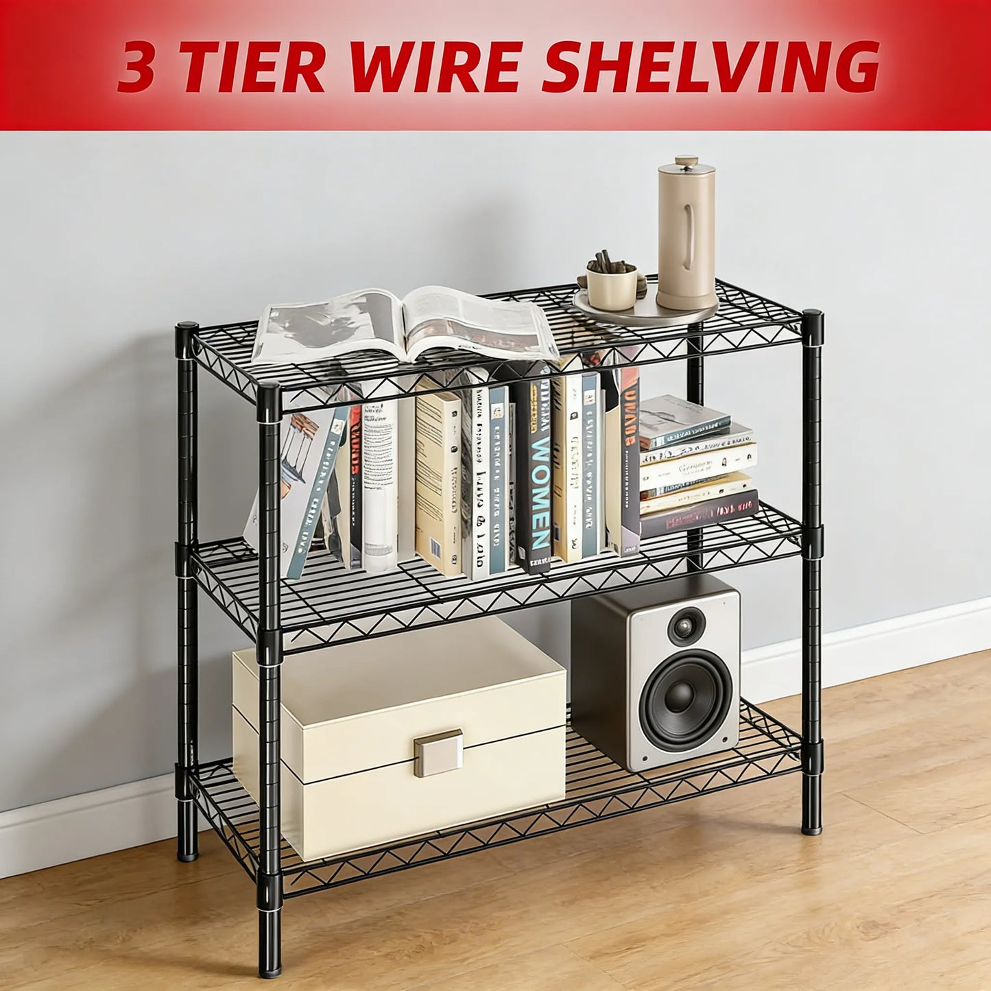 3-Tier Adjustable Metal Rack, Multi-Scene Storage