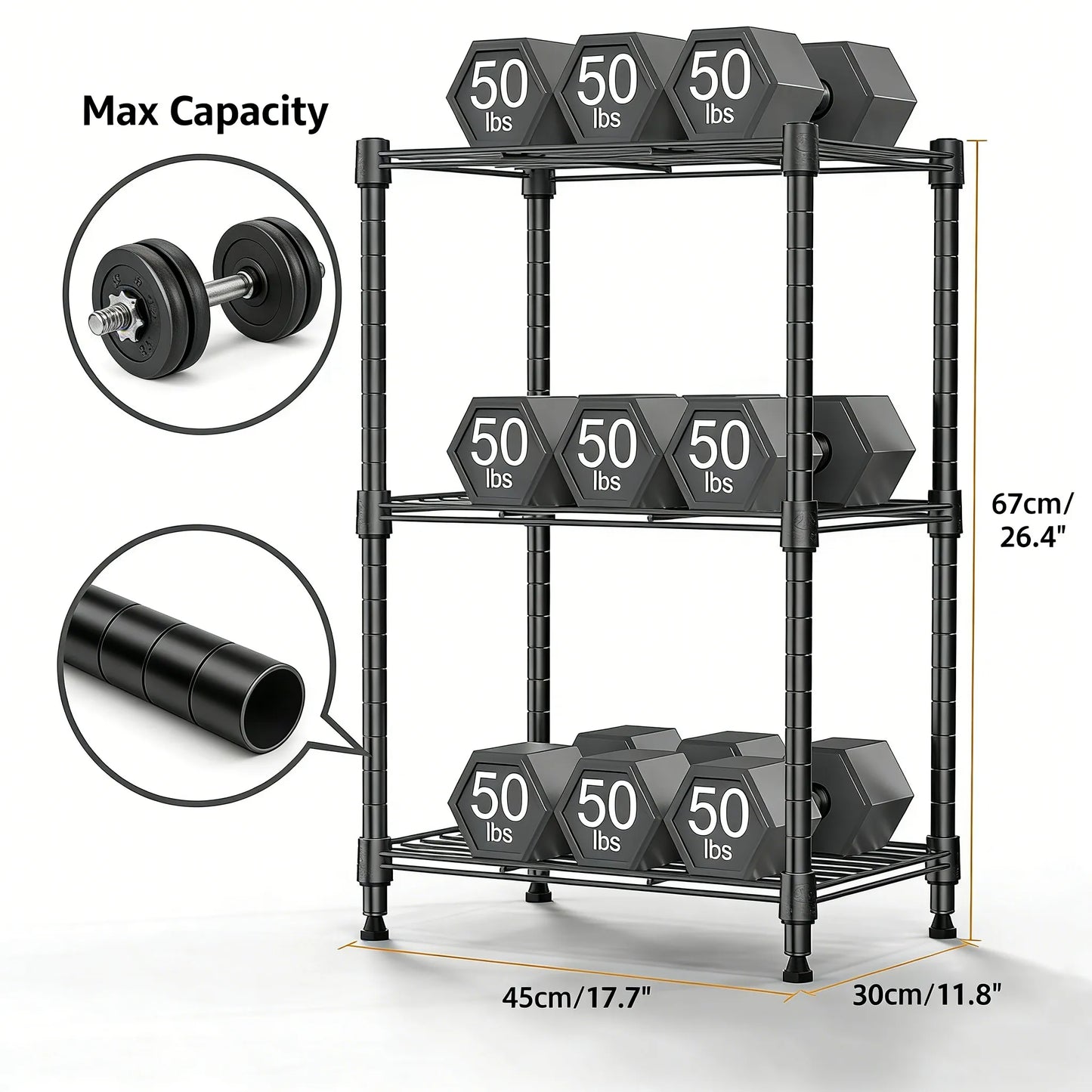 3-Tier Steel Rack, 450 lbs Capacity for Home & Office