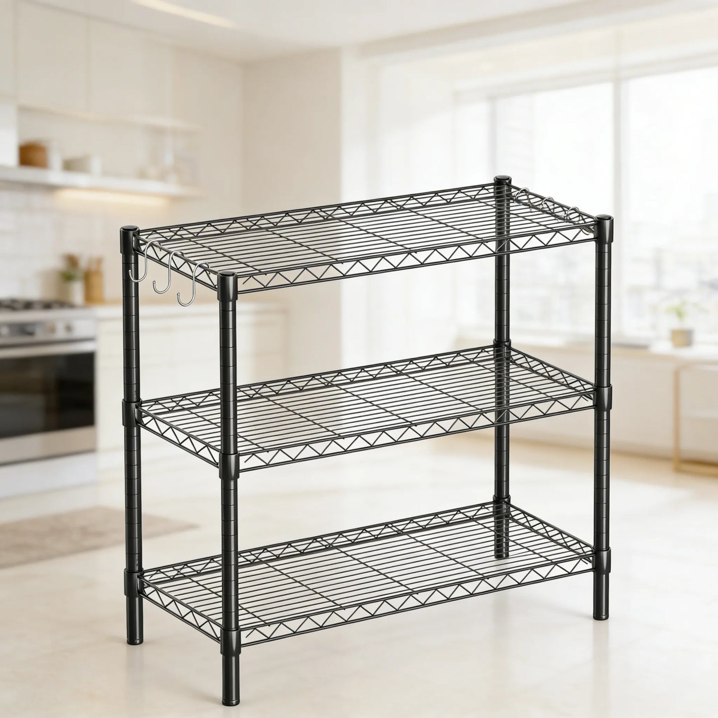 3-Tier Adjustable Metal Rack, Multi-Scene Storage