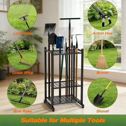 Heavy-Duty Garden Tool Rack, Steel Large-Capacity Vertical Organizer