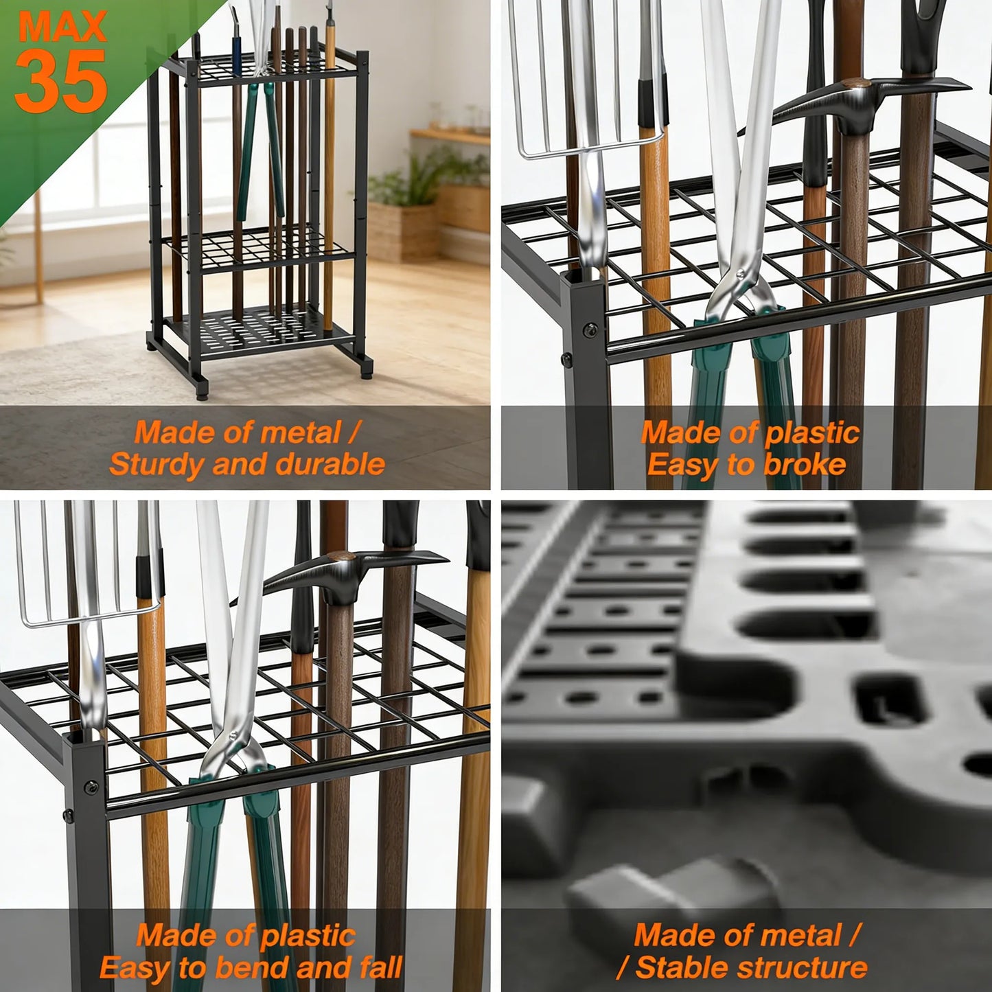 Heavy-Duty Garden Tool Rack, Steel Large-Capacity Vertical Organizer