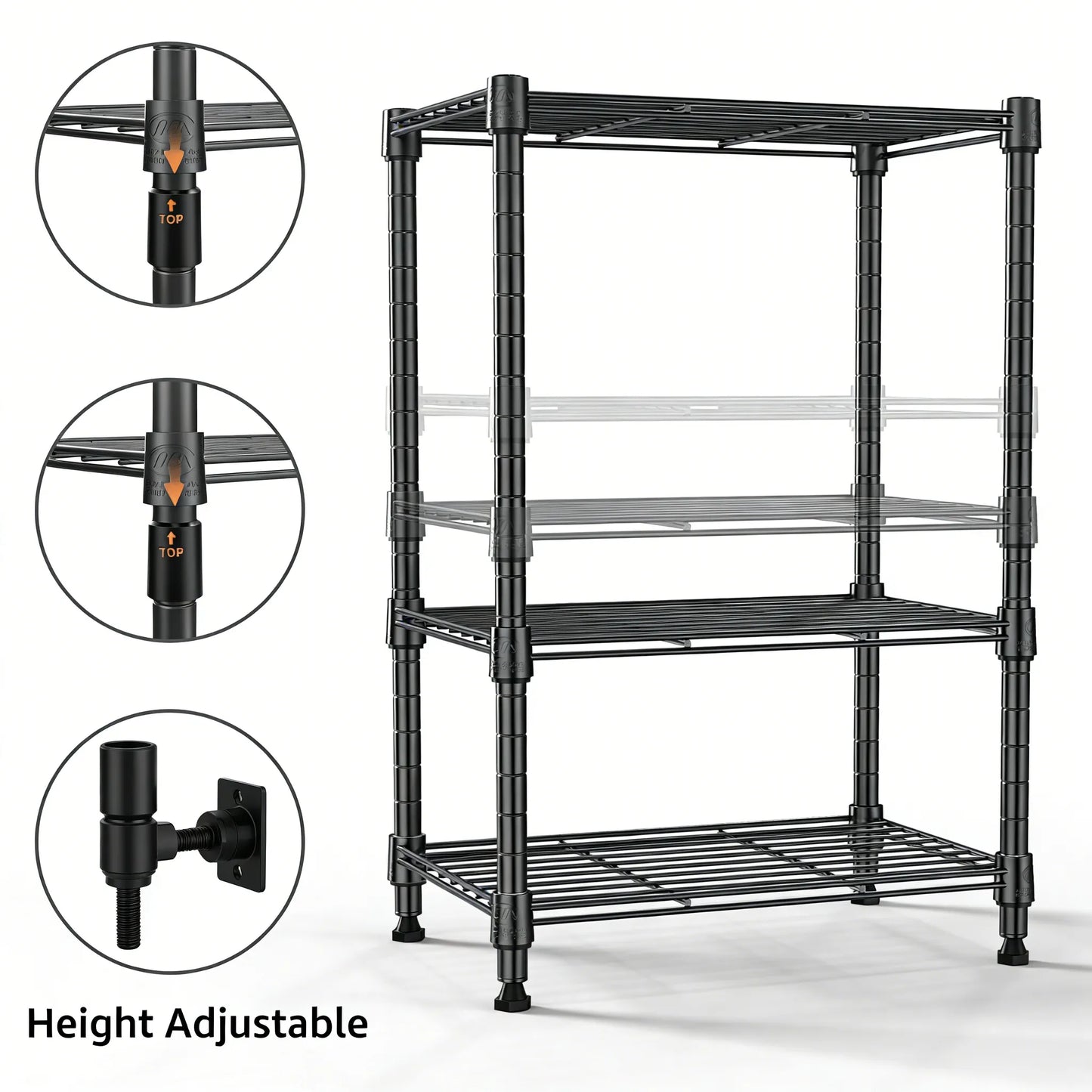 3-Tier Steel Rack, 450 lbs Capacity for Home & Office