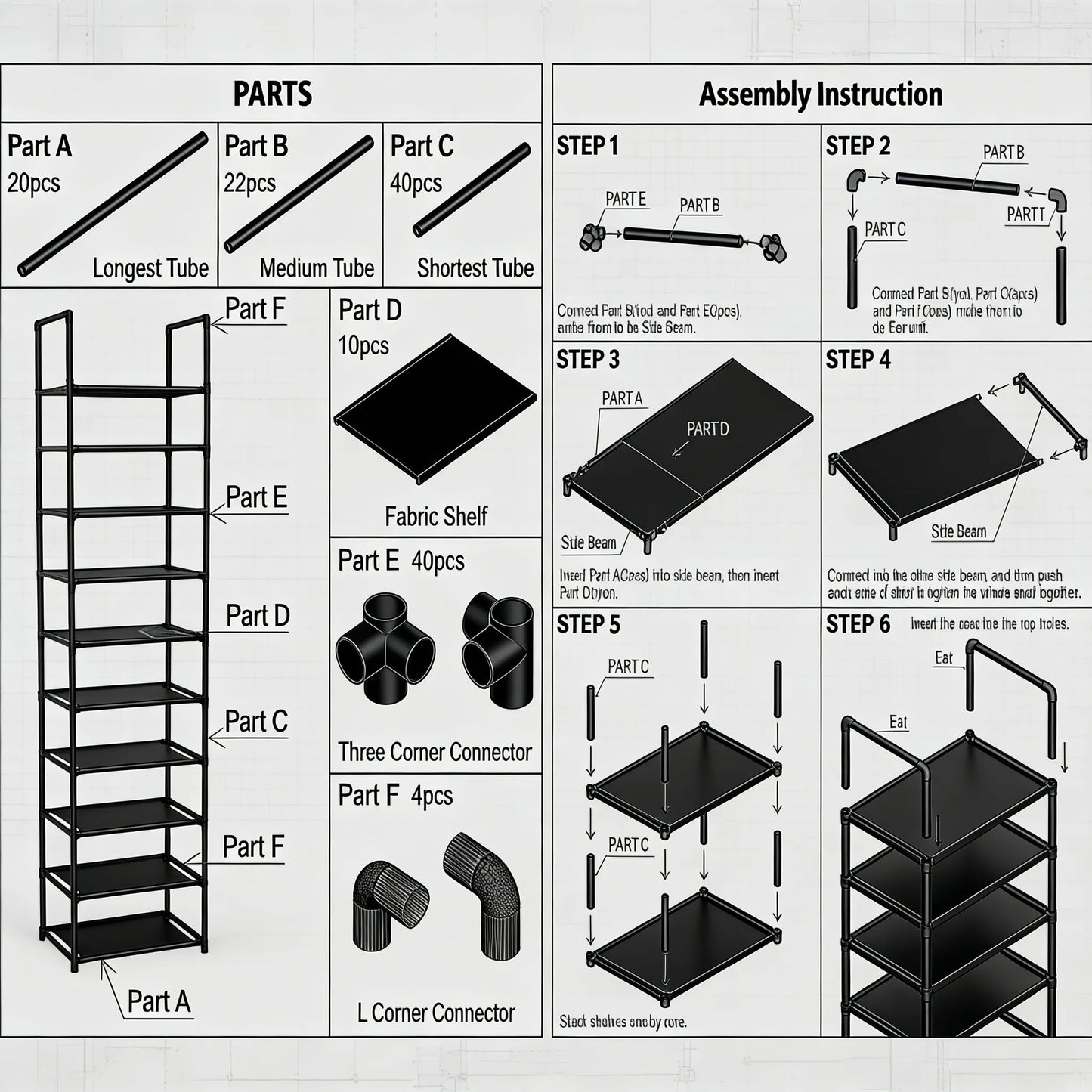 10-Tier Shoe Rack, Sturdy & High-Capacity