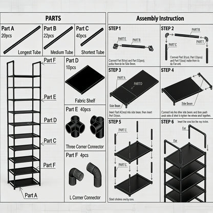 10-Tier Shoe Rack, Sturdy & High-Capacity