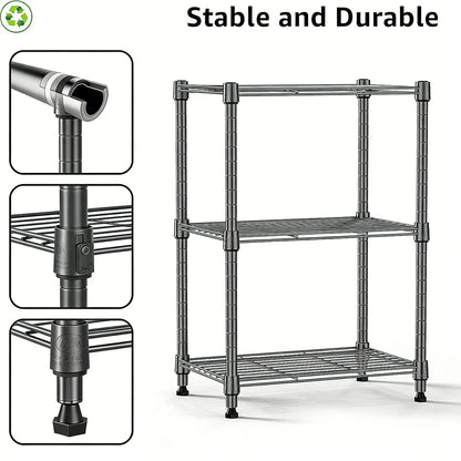 3-Tier Steel Rack, 450 lbs Capacity for Home & Office