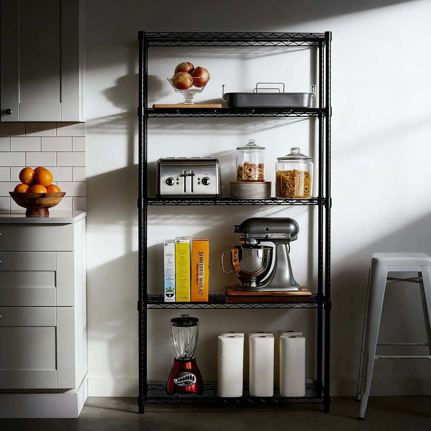 5-Tier Steel Rack, Heavy Duty & Adjustable for Kitchen & Garage